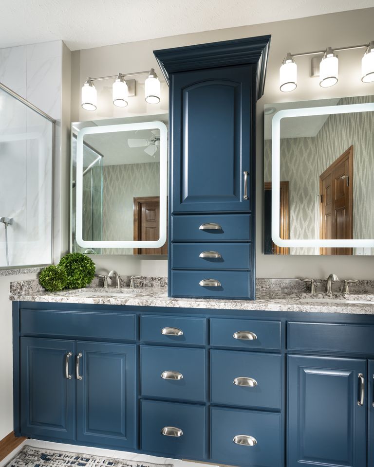 Paint bathroom cabinets a bold color
