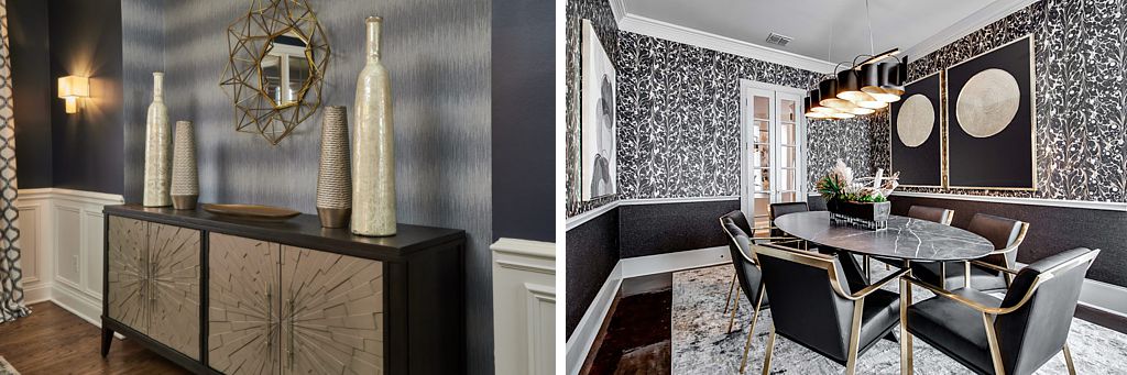 These dining rooms show how wallpaper and special lighting can enhance any space.
