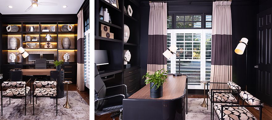 Our amazing home office designers created the perfect space for a gentleman that wanted a dark moody, masculine look.